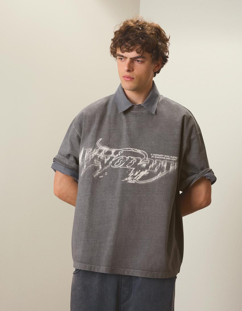 Boxy fit print T-shirt - T-shirts and polo shirts - Men | Bershka UK