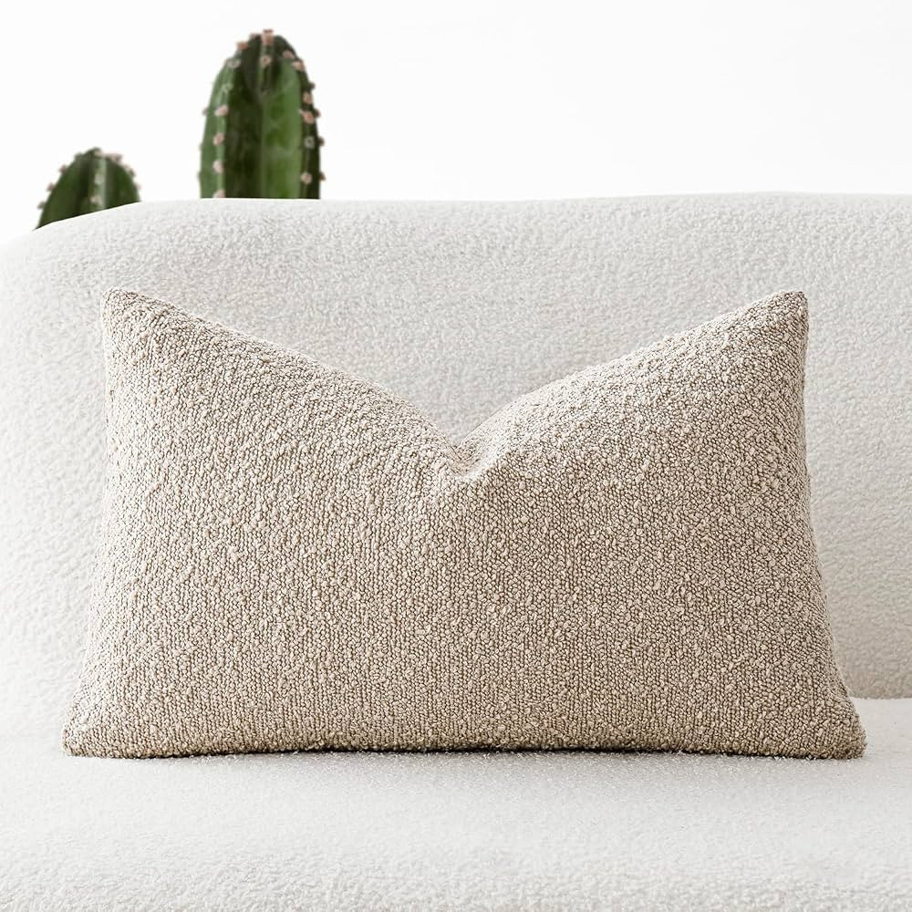 Foindtower Textured Boucle Throw Pillow Covers Accent Solid Lumbar Pillow Cases Cozy Soft Decorat... | Amazon (US)