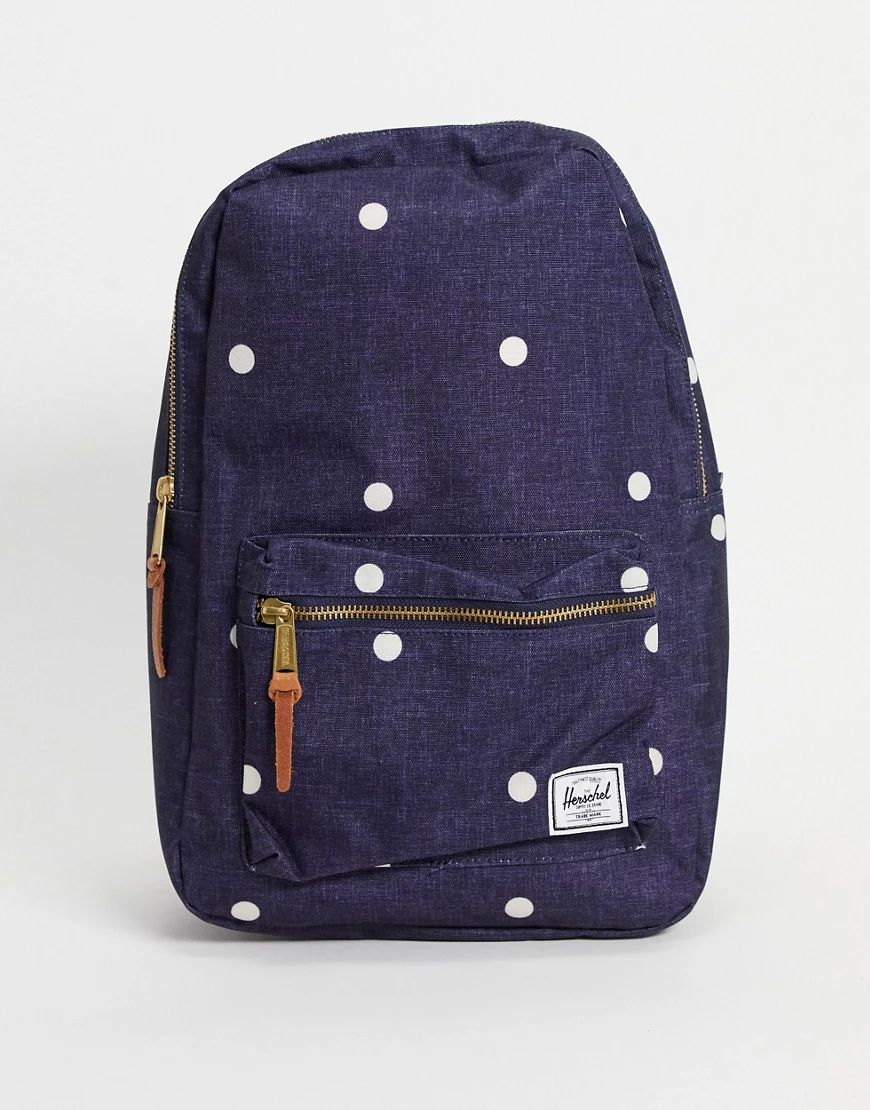 Herschel backpack in denim blue with white polka dots | ASOS (Global)