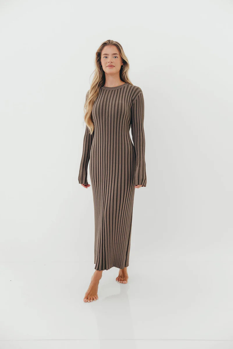 Colette Premium Long Sleeved Ribbed Knit Maxi Dress in Slate - Bump Fr | Worth Collective