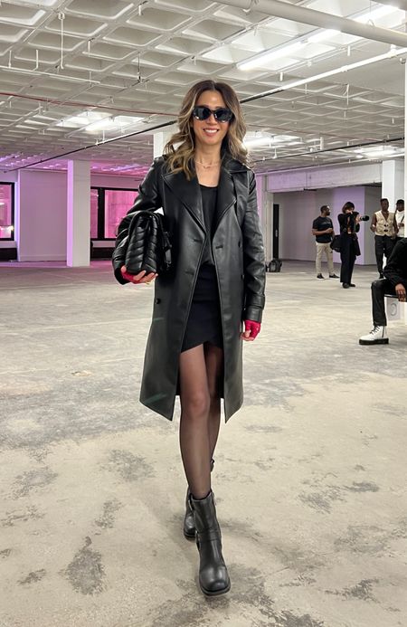 When NYC style meets Parisian chic! A vegan leather trench coat paired with a short skirt or shorts worn with hosiery, all in black… ✔️ ❤️🔥 Wore this look with the most comfy moto boots which are on sale now!!

Timeless style, ootd, full look, effortless chicn

#LTKstyletip #LTKfindsunder50 #LTKover40