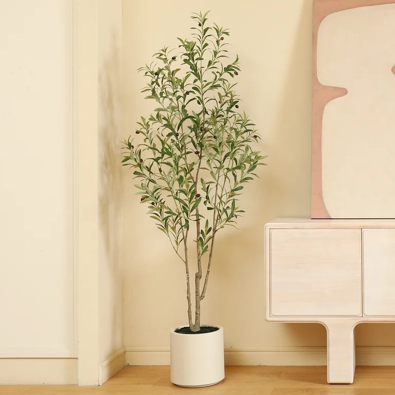 6FT  Large Artificial Olive Tree Plant in White Planter. 10 lb. DR.Planzen | Walmart (US)