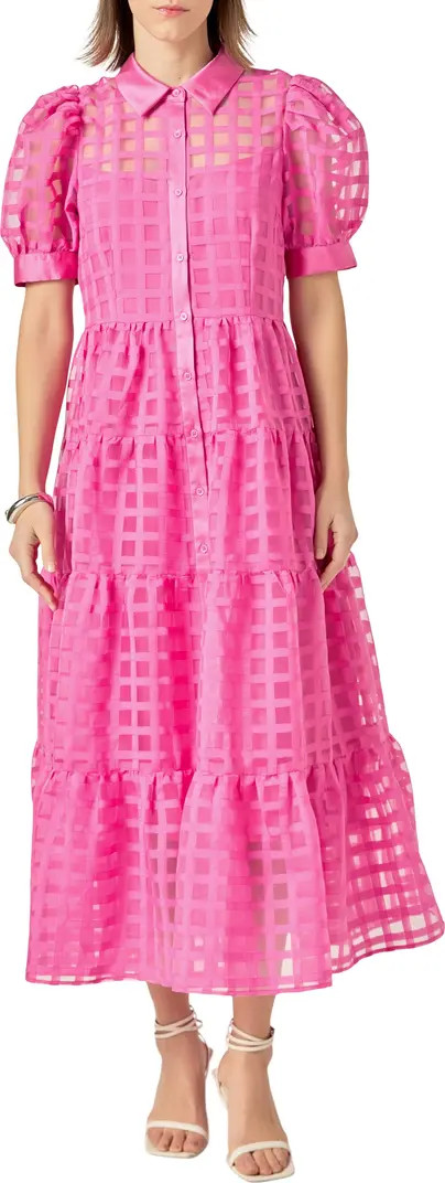 Grid Pattern Tiered Midi Shirtdress | Nordstrom