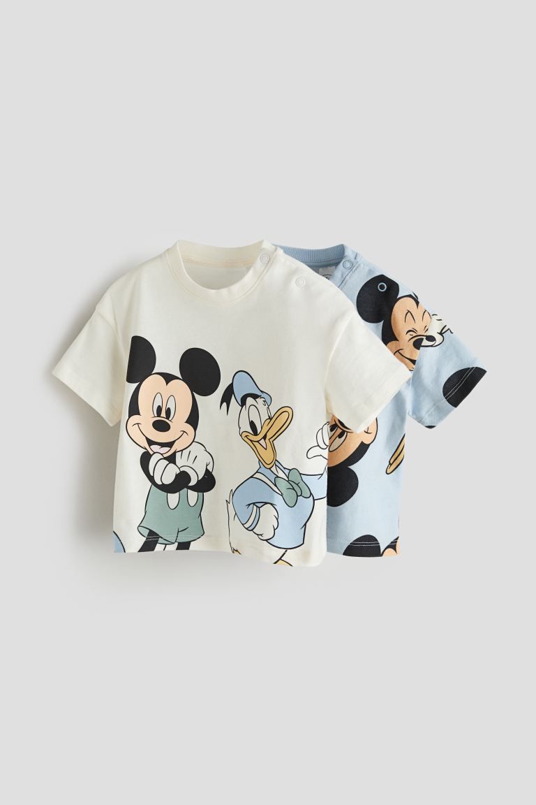 2-pack Cotton T-shirts - Light blue/Mickey Mouse - Kids | H&M US | H&M (US + CA)