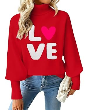 Valentines Sweater Women Love Hearts Turtleneck Sweaters Lightweight Knited Outfits Valentines Da... | Amazon (US)