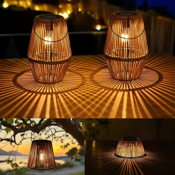 Uspring 2 Pack 3-in-1 Solar Lanterns Outdoor Waterproof Rattan Woven Hanging Solar Lights for Out... | Amazon (US)