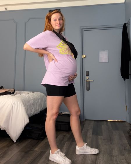 Oversized tshirt and biker shorts pregnancy edition. My go to maternity outfit  

#LTKbump #LTKunder50