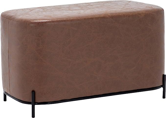 WOVENBYRD 32" Modern Decorative Bench with Metal Base, Light Brown Faux Leather | Amazon (US)