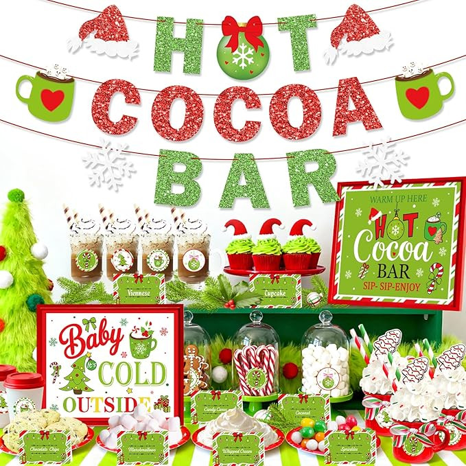 Hot Chocolate Bar Kit Hot Cocoa Bar Banner Christmas Red Green Hot Chocolate Bar Signs Baby It's ... | Amazon (US)