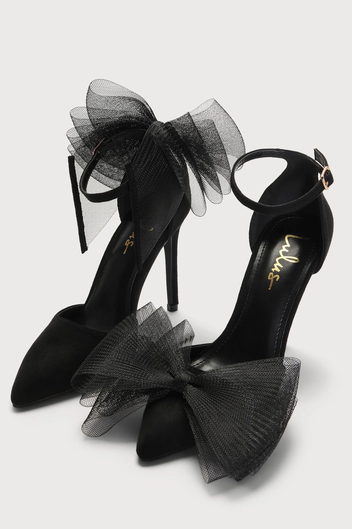 Tanyay Black Suede Bow Pointed-Toe Ankle Strap Pumps | Lulus (US)