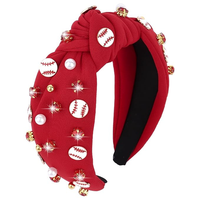 YARIEW Baseball Top Knot Headband for Women & Girls - Wide Knotted Jeweled Accessory for Game Day... | Amazon (US)