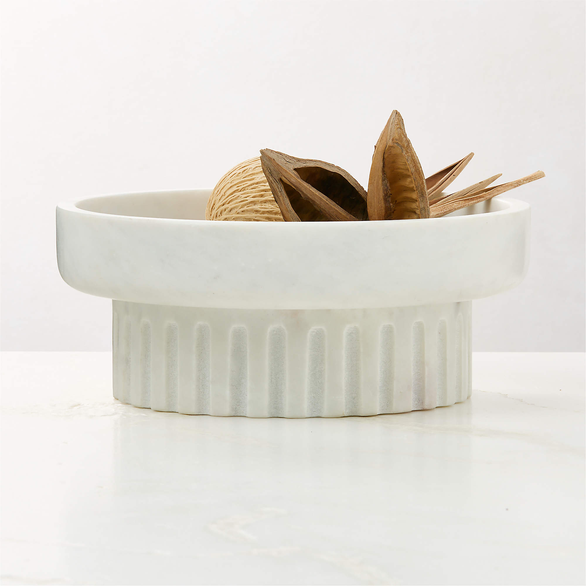 Junius White Marble Pedestal Bowl + Reviews | CB2 | CB2