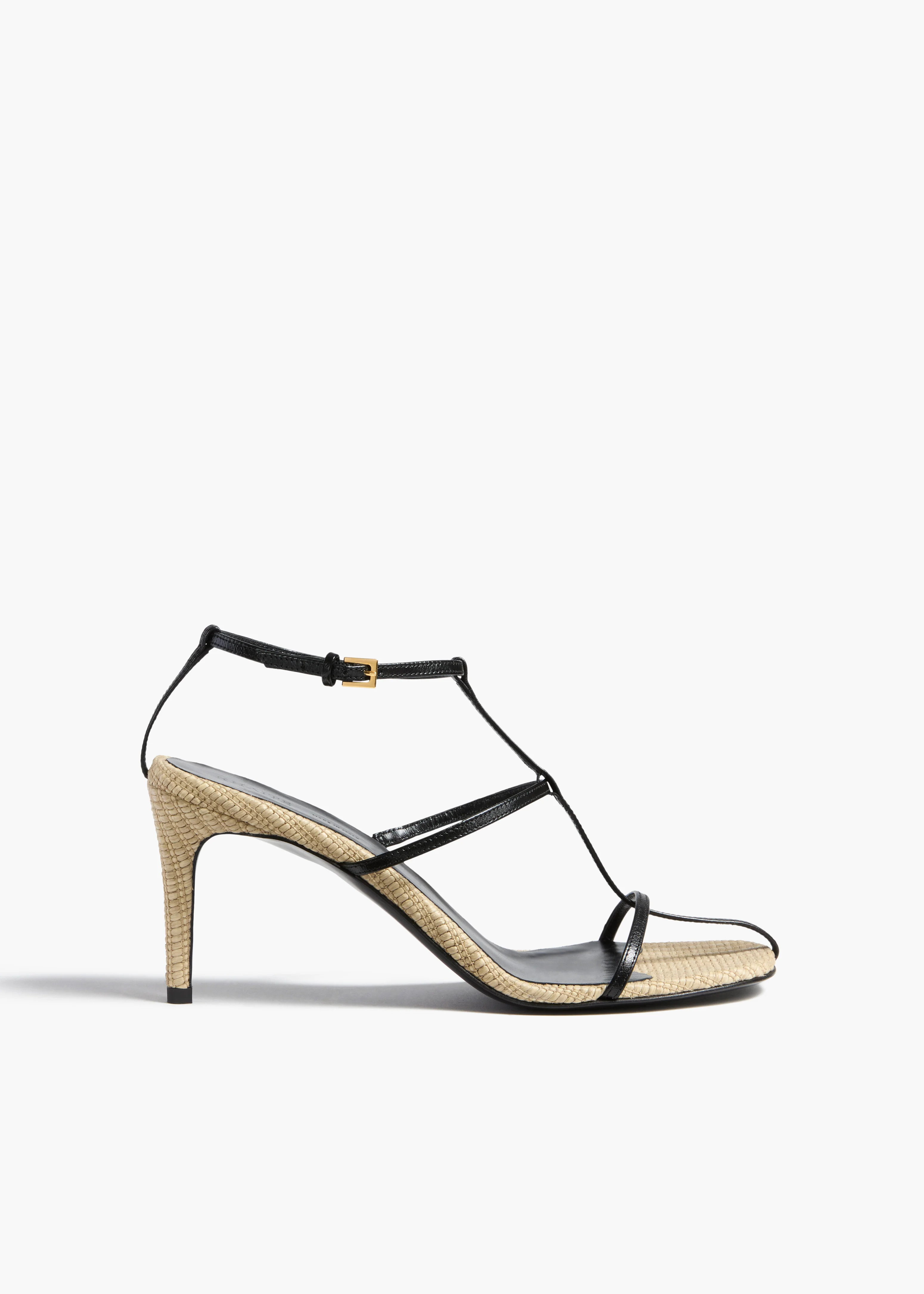KHAITE - Cage Sandal In Natural Raffia With Black Leather | Khaite