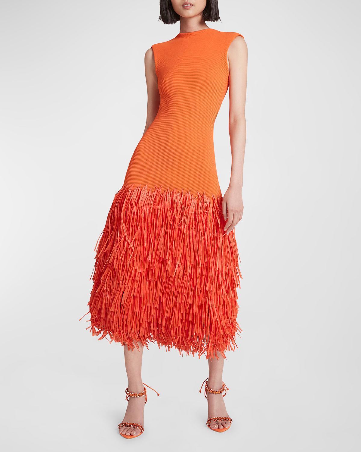Rushes Raffia Knit Sleeveless Midi Dress | Neiman Marcus