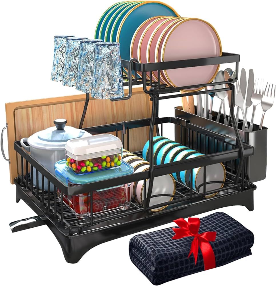 Godboat Dish Drying Rack with Drainboard, 2-Tier Dish Racks for Kitchen Counter, Dish Drainer Set... | Amazon (US)