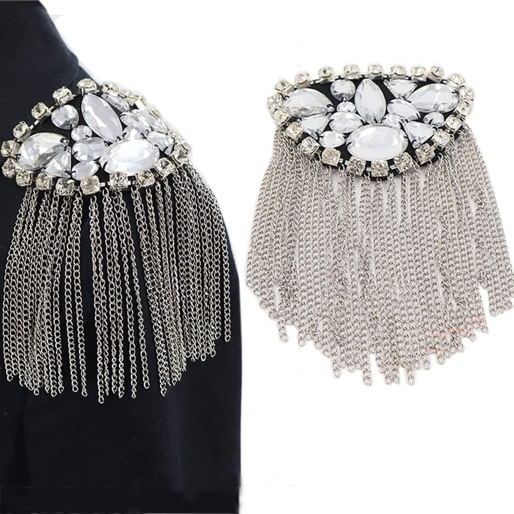 Qlavoca Crystal Beads Shoulder Epaulettes Chain Tassel Blazer Shoulder Epaulet Rhinestone Brooch Bad | Amazon (US)