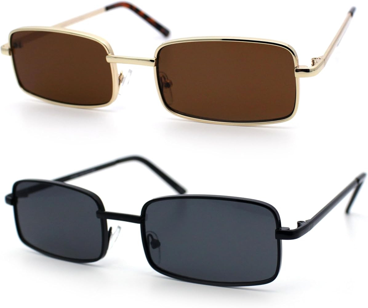 SA106 Mens Retro Vintage Narrow Rectangular Pimp Metal Sunglasses | Amazon (US)