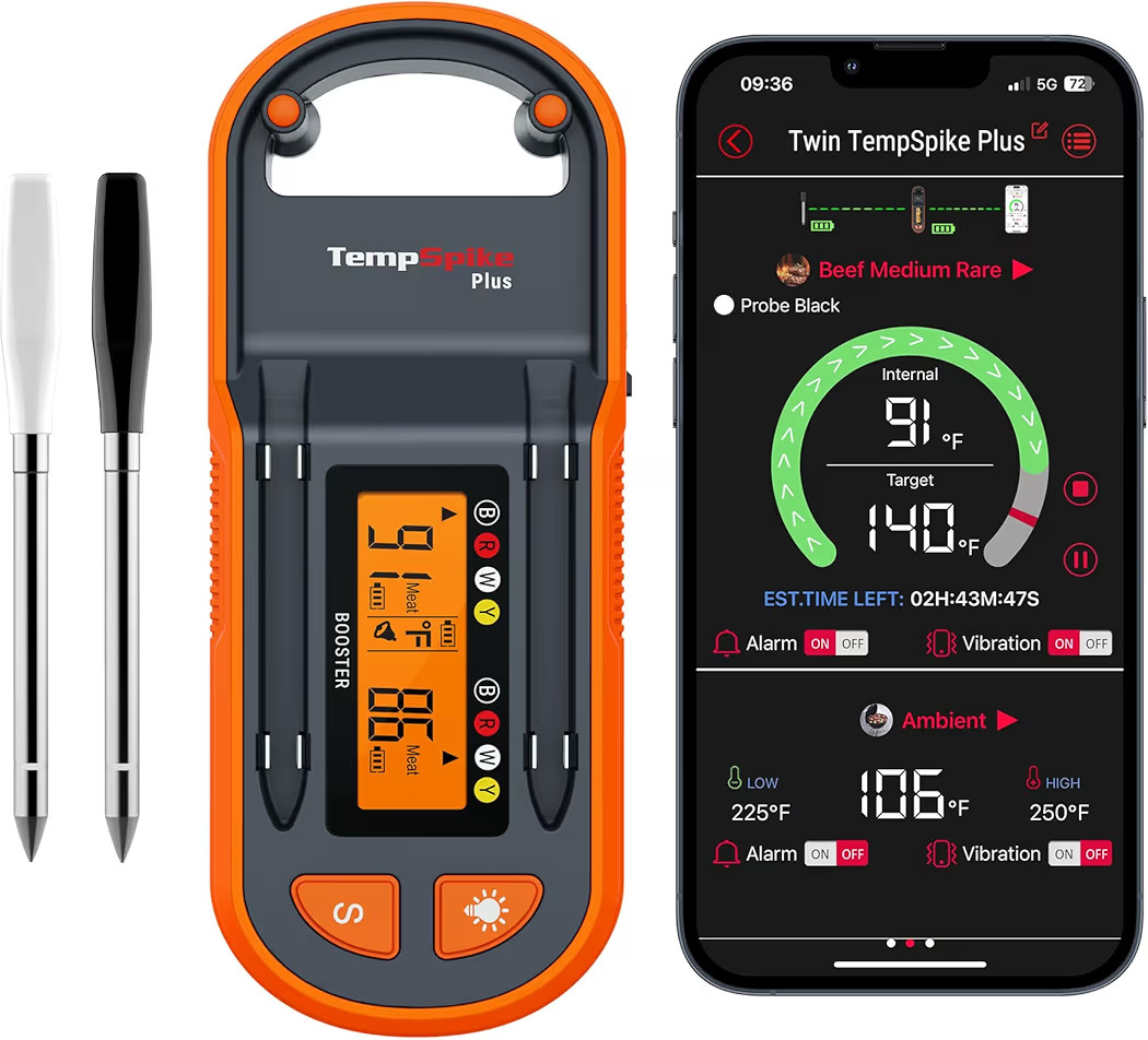 ThermoPro TempSpike Plus 600ft Wireless Meat Thermometer with 2 Color-Coded Probes, Bluetooth Mea... | Amazon (US)