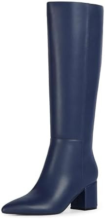 Knee High Boots for Women Chunky Heel Pointed Toe Boots Side Zipper Long Boots | Amazon (US)