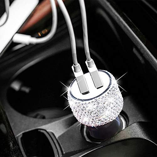 Dual USB Car Charger Bling Bling Handmade Rhinestones Crystal Car Decorations for Fast Charging C... | Amazon (US)