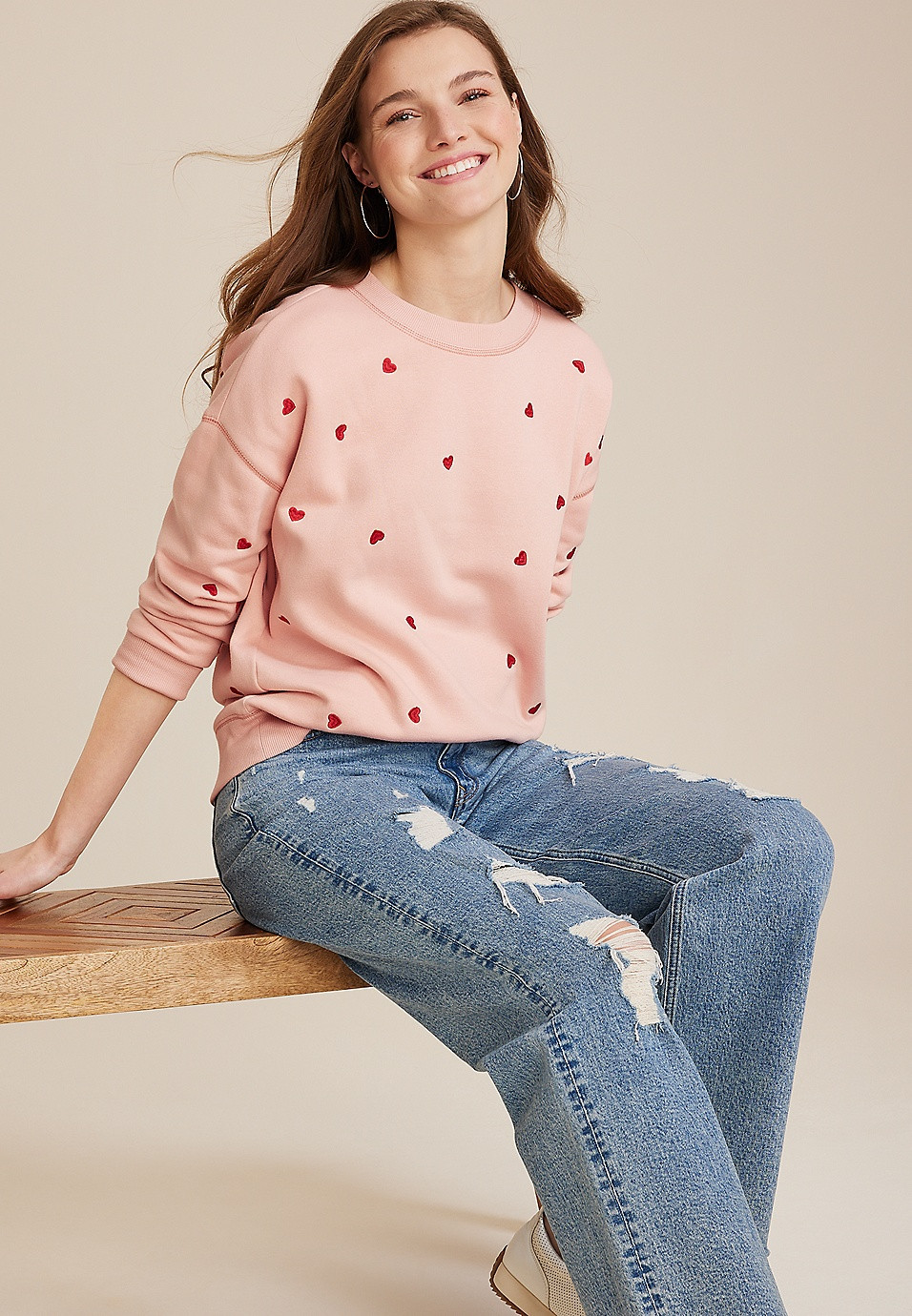 Heart Embroidered Sweatshirt | Maurices