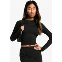 boohoo Women's Sculpting Slinky Crew Neck Long Sleeve Top in Black | Size: 8 | Denim | boohoo (US & Canada)