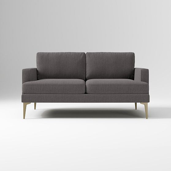 Andes Loveseat, Poly, Performance Basket Slub, Pewter, Blackened Brass | West Elm (US)