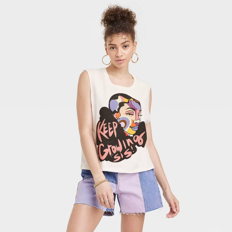 Women's Pinklomein Keep Growing Sis Graphic Tank Top - White | Target