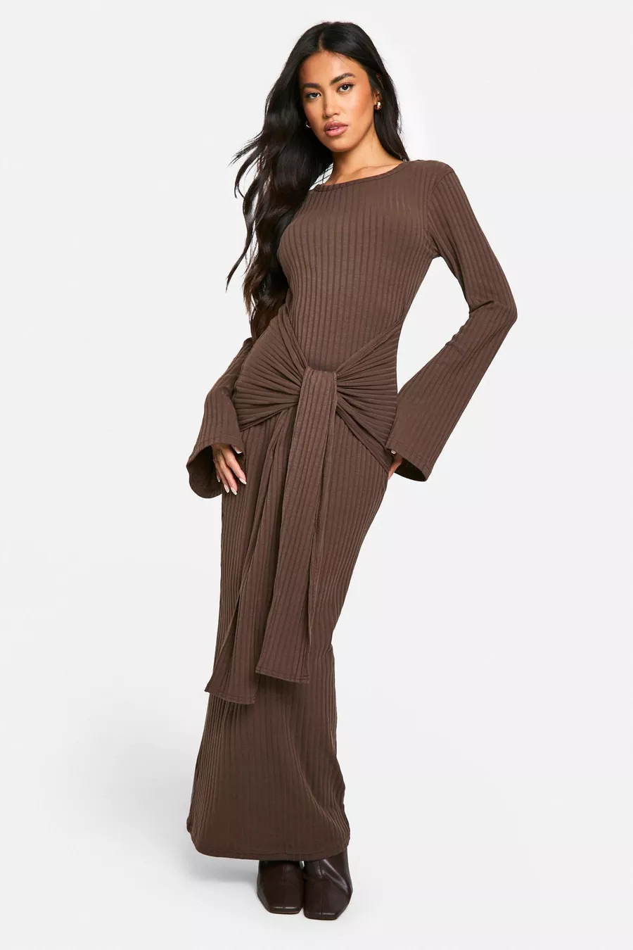 Wide Rib Ruched Tie Maxi Dress | boohoo (US & Canada)
