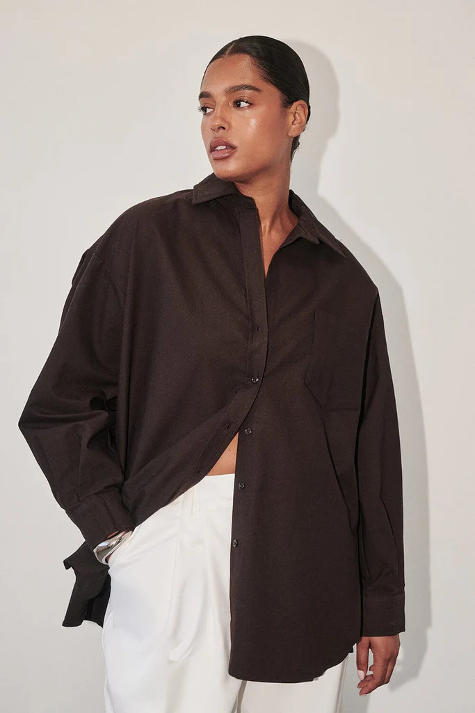 RHEA 2.0 BURNT CHOC OVERSIZED COTTON SHIRT | DISSH