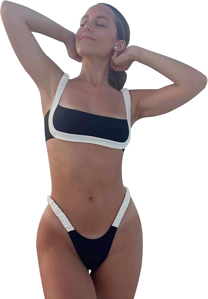 WODECASA Women's Colorblock Bikini Set Square Neck High Cut Cheeky Sexy Two Piece Swimsuit Bathin... | Amazon (US)
