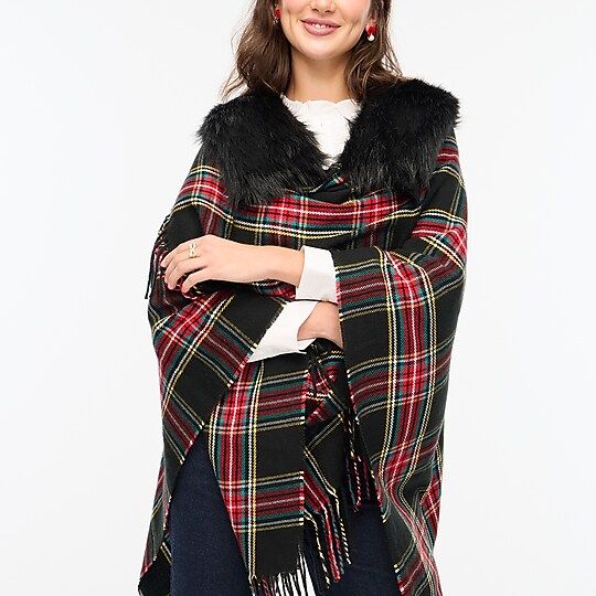 Faux-fur plaid cape-scarf | J.Crew Factory