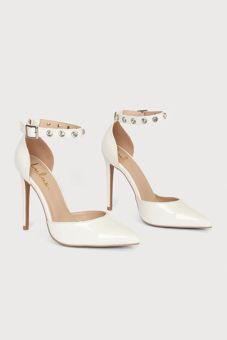 Lugaria White Patent Ankle Strap Pointed-Toe Pumps | Lulus (US)
