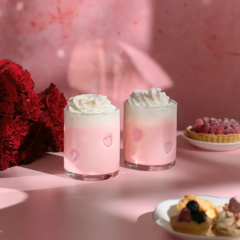 Thyme & Table 12 fl oz Valentine's Day Pink Hearts Charm Drinking Glasses, Set of 2 | Walmart (US)