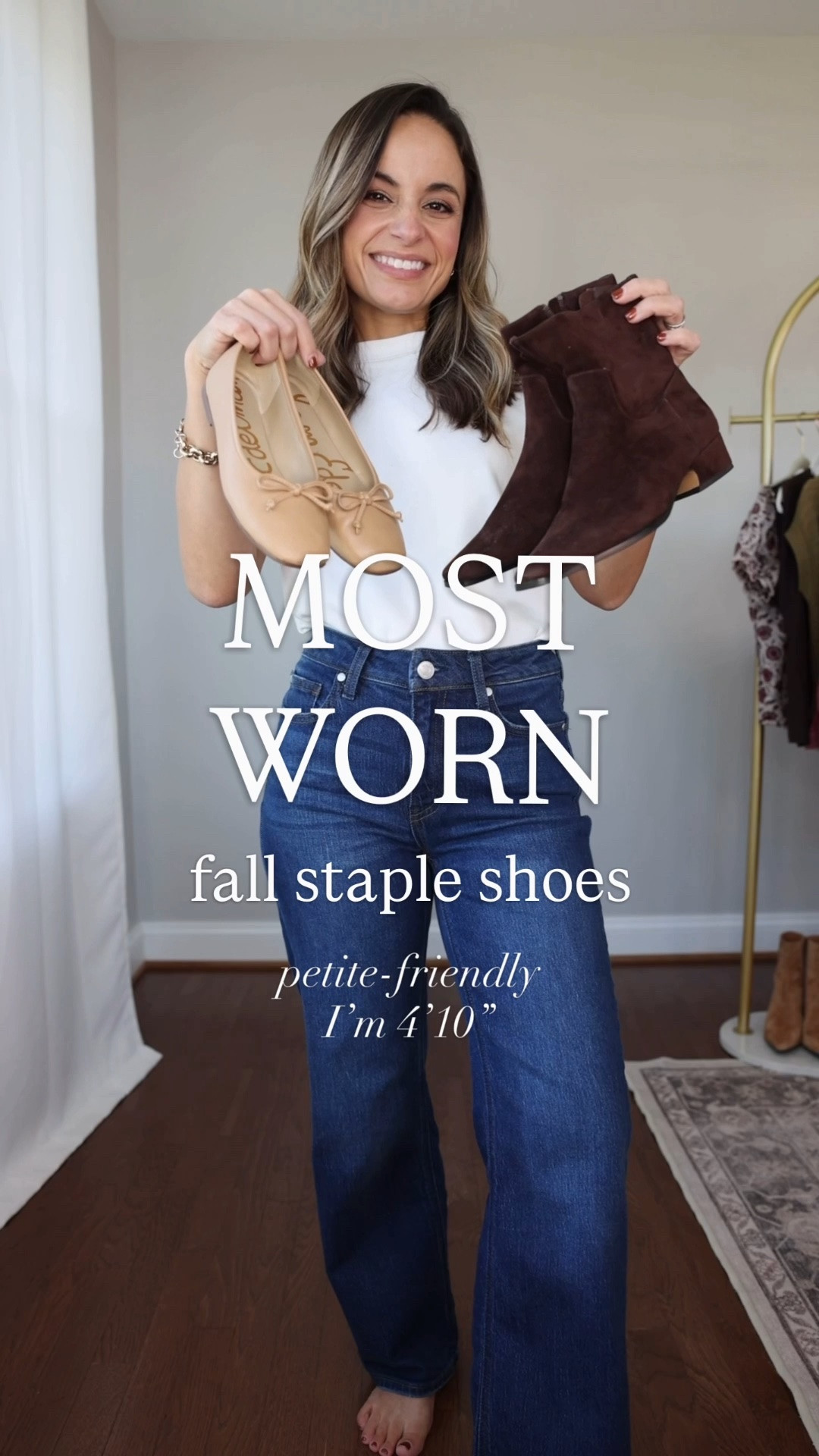 Taking a look back at my most worn wardrobe staples from last year to help you build a good foundation for your wardrobe this year! 

These were my most worn shoes last year that I plan to take into this season as well! 

Sam Edelman Ballet Flats: true to size 
Jeans: 24 short (10” rise, 28” inseam)
T-Shirt: petite xs 
Sweater: xs in speckled beige 
Jacket: xxs (runs large) 

Gola Elan Sneakers: true to size 
Jeans: petite 24 (10 3/8” rise, 28” inseam) 
Sweater: xxs 
Jacket: xxs 

Steve Madden Dusty Boots: size up 1/2 size 
Jeans: petite 24 (10 3/8” rise, 28” inseam) 
Cardigan: xs 

Sam Edelman Sylvia Boots: true to size 
Dress: petite xxs

#LTKPetite