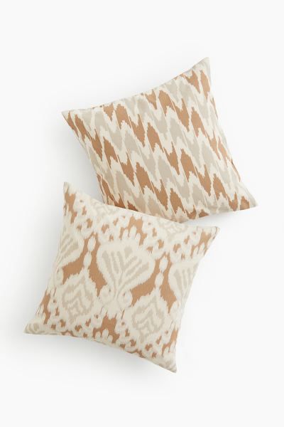 2-pack Cotton Cushion Covers - Light beige/patterned - Home All | H&M US | H&M (US + CA)