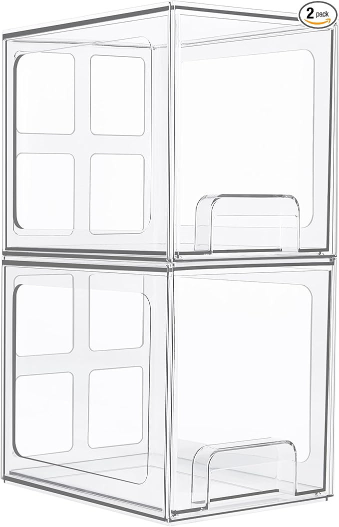 Vtopmart 2 Pack Stackable Storage Drawers, 6.6''Tall Acrylic Bathroom Makeup Organizers,Clear Pla... | Amazon (US)