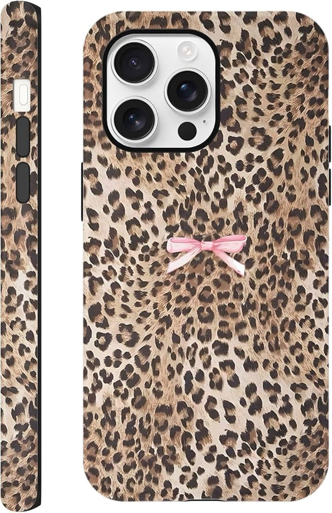 Cute Cheetah Print Phone Case for iPhone 16 Pro Max Case 6.9", Aesthetic Leopard Bow Ribbon Bowkn... | Amazon (US)