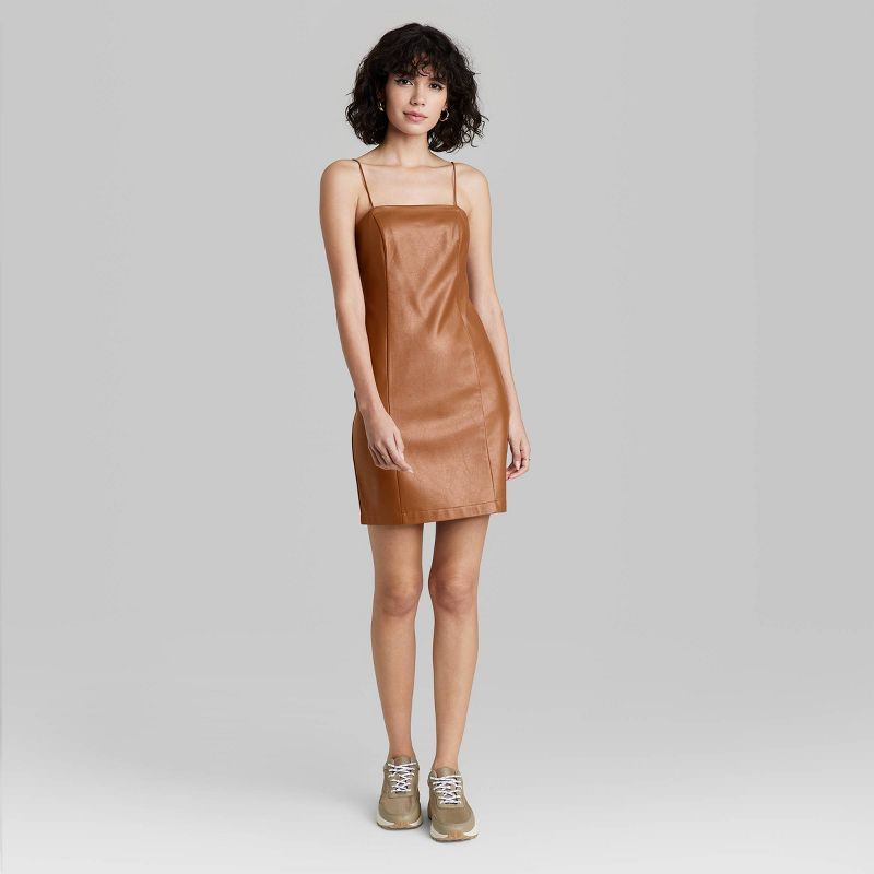 Women&#39;s Sleeveless Faux Leather Bodycon Dress - Wild Fable&#8482; Copper Brown XXL | Target