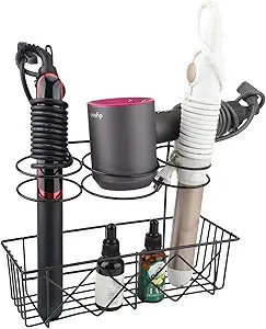 Hair Dryer Holder Wall Mounted, UBeishun Hair Tools Organizer with Adhesive Hooks, Bathroom Styli... | Amazon (US)