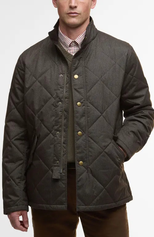 Barbour Shoveler Herringbone Quilted Jacket in Dark Olive at Nordstrom, Size X-Large | Nordstrom