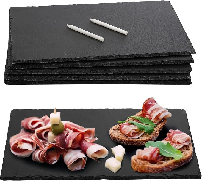 6 Pieces Slate Cheese Board, 12" x 8" Black Charcuterie Boards Natural Slate Stone Plate Tray, Go... | Amazon (US)