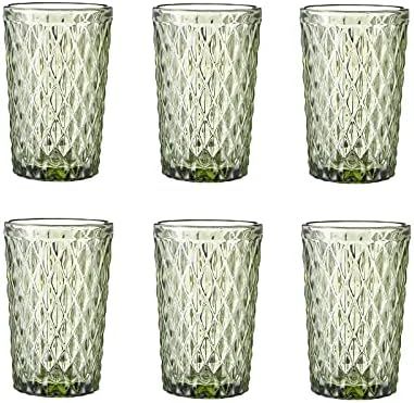 Bandesun Green Drinking Glass Set of 6 - Tumbler（12 oz）Kitchen Glasses Diamond Glassware，for Water，C | Amazon (US)
