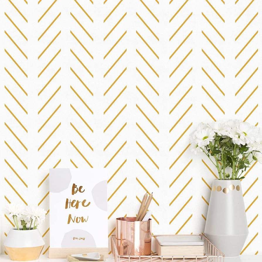 Orainege Yellow and White Peel and Stick Wallpaper Yellow Contact Paper 17.7inchx196.8inch Herrin... | Amazon (US)