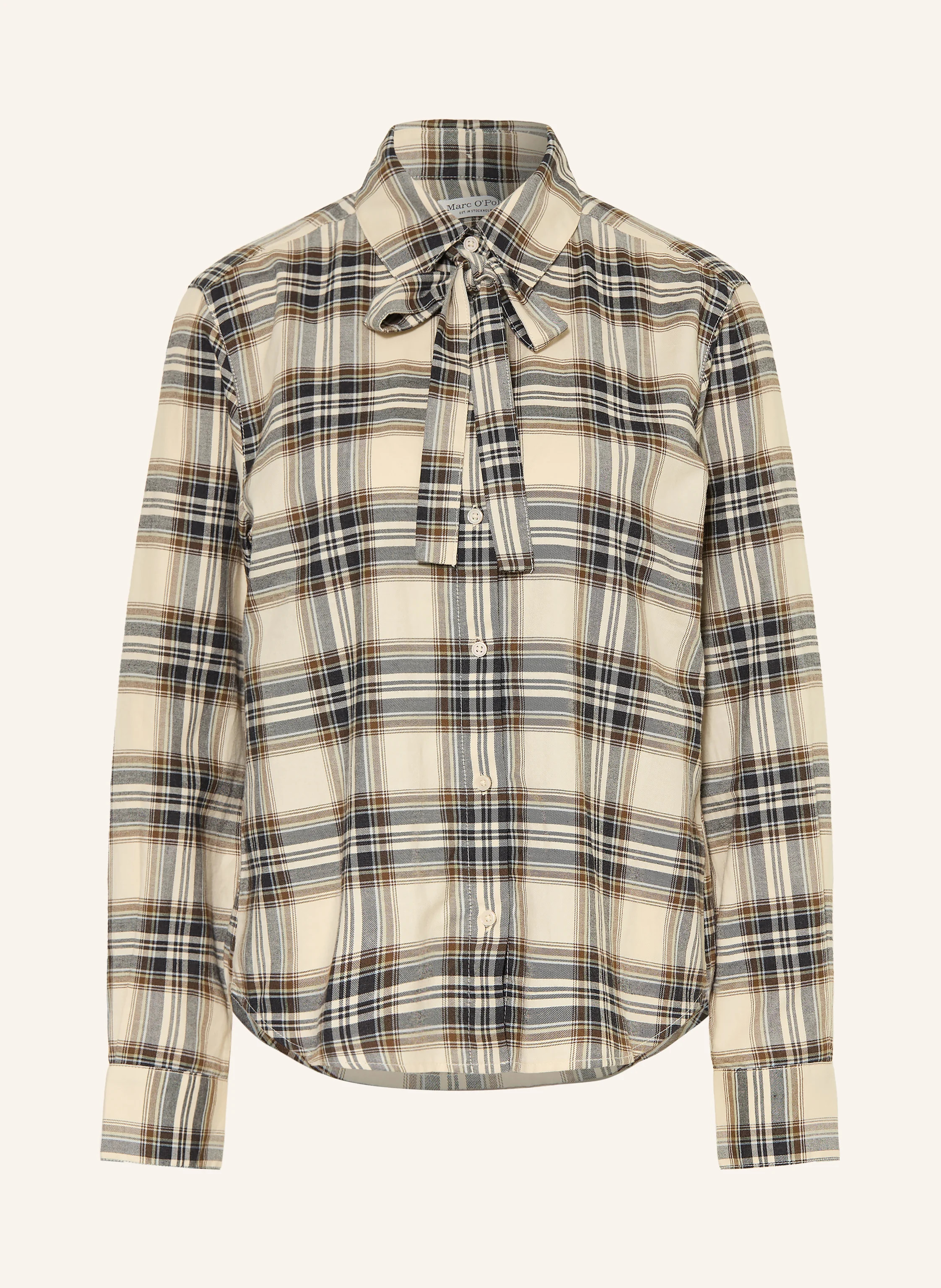 Marc O'Polo Hemdbluse aus Flanell mit abnehmbarer Schluppe in weiss / braun / dunkelblau | Breuninger (DACH)