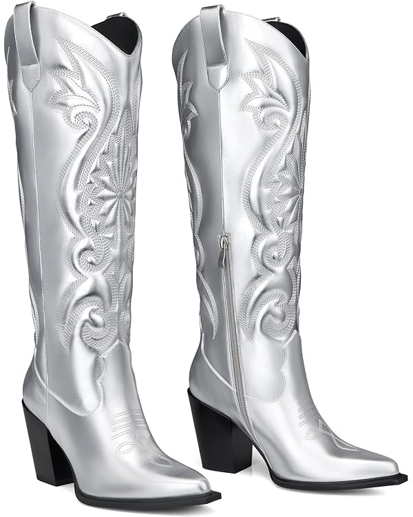 CELLENZ Women High Cowboy Boots: 3.5 Inch Chunky Heels Cowgirl Boot, Pointed Toe Trendy Knee High... | Amazon (US)