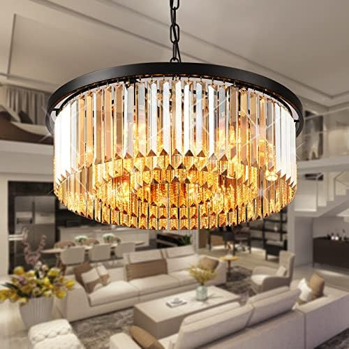 ZJNDJL 3-Tier Black Chandelier Light Fixture 8-Lights Dia 19.7" Modern Round Crystal Chandelier F... | Amazon (US)