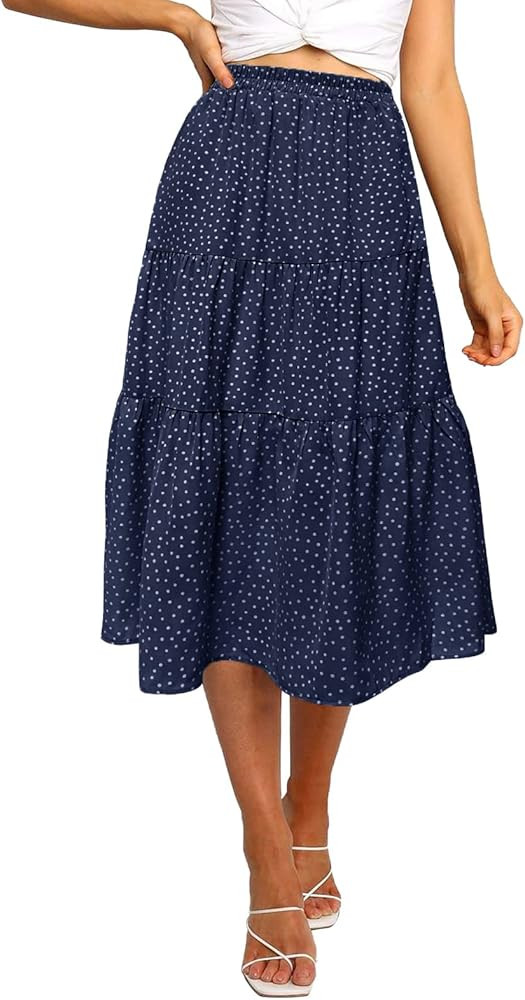 MEROKEETY Women's Boho Leopard Print Skirt Pleated A-Line Swing Midi Skirts | Amazon (US)