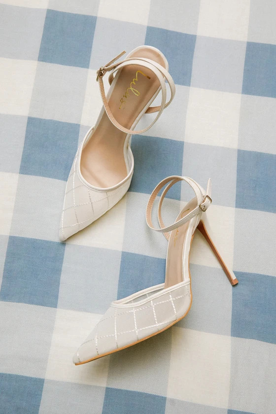 Louize White Embroidered Ankle-Strap Heels | Lulus (US)