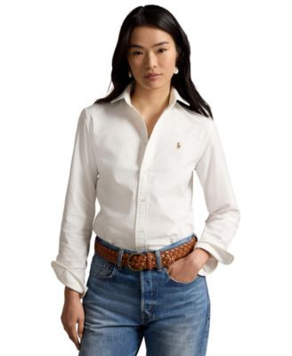 Polo Ralph Lauren Women's Slim-Fit Striped Oxford Shirt - Bath Pink | Macy's